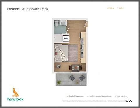 Floor plan for studio, 1 bath, 294 sqft